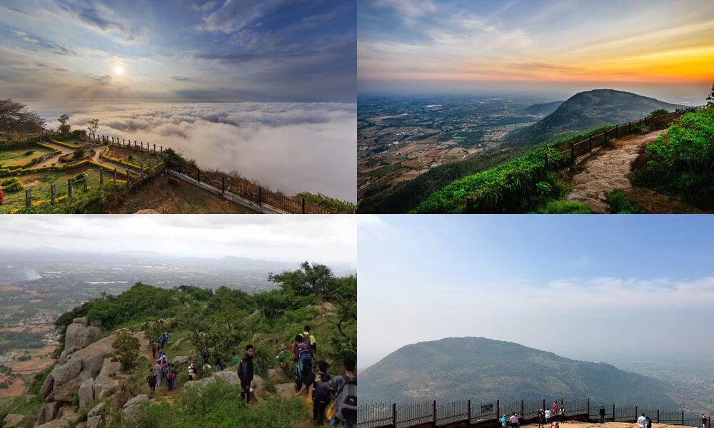 Nandi Hills trek: Hikers enjoying scenic views and outdoor adventure in the hills near Bangalore.